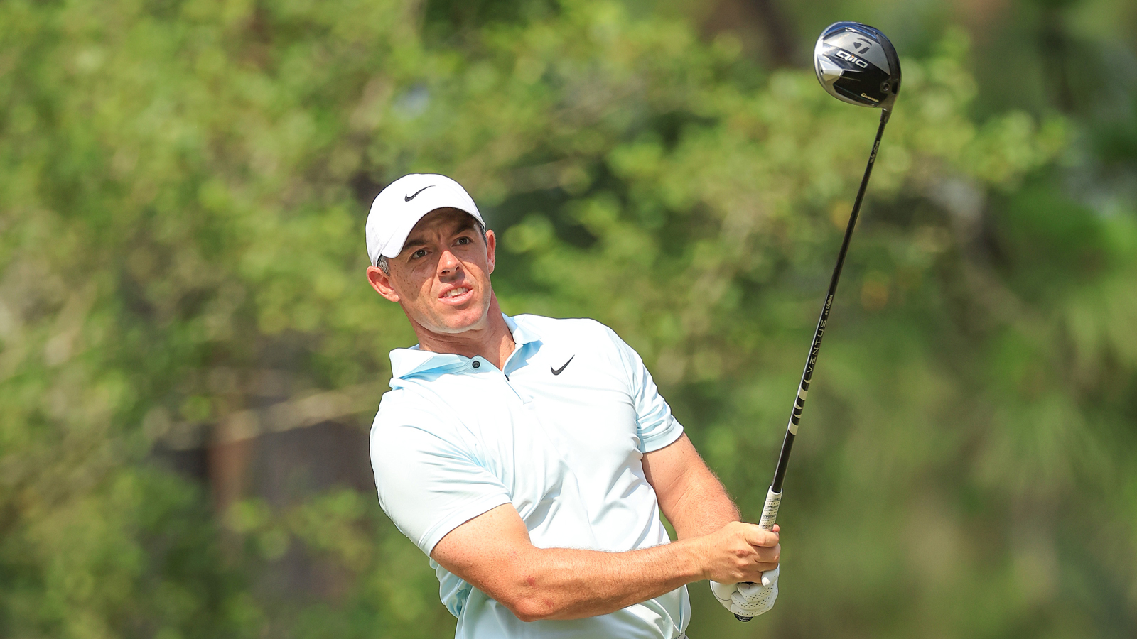 Rory McIlroy hits a driver off the tee