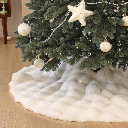 Lanavines 48 Inch White Christmas Tree Skirt Large Tree Skirts, Snow White Faux Fur Tree Skirt for 6ft Christmas Tree, Xmas Tree Skirts Christmas Decorations(48 Inches)