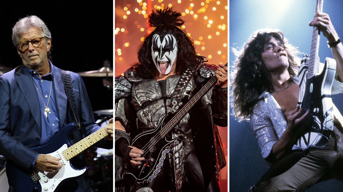 (from left) Eric Clapton, Gene Simmons and Eddie Van Halen