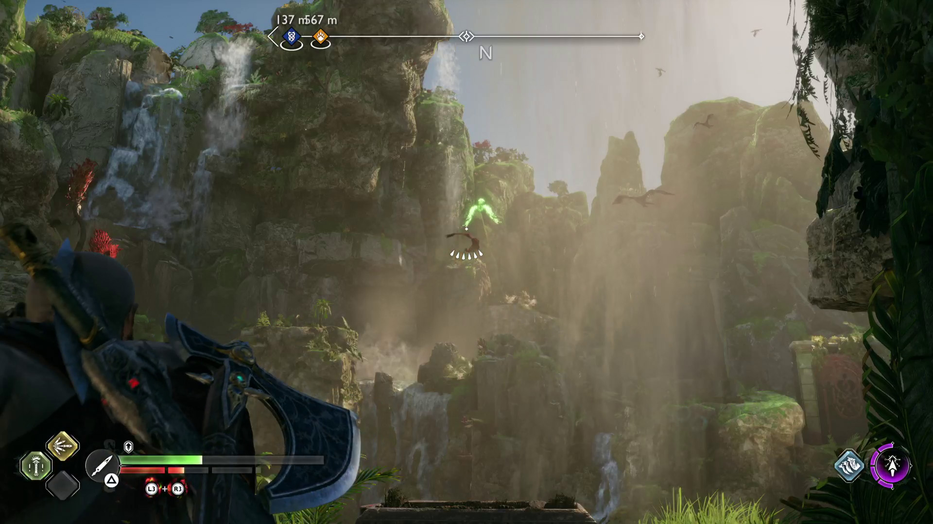 God of War Ragnarok Vanaheim raven flying around goddess falls