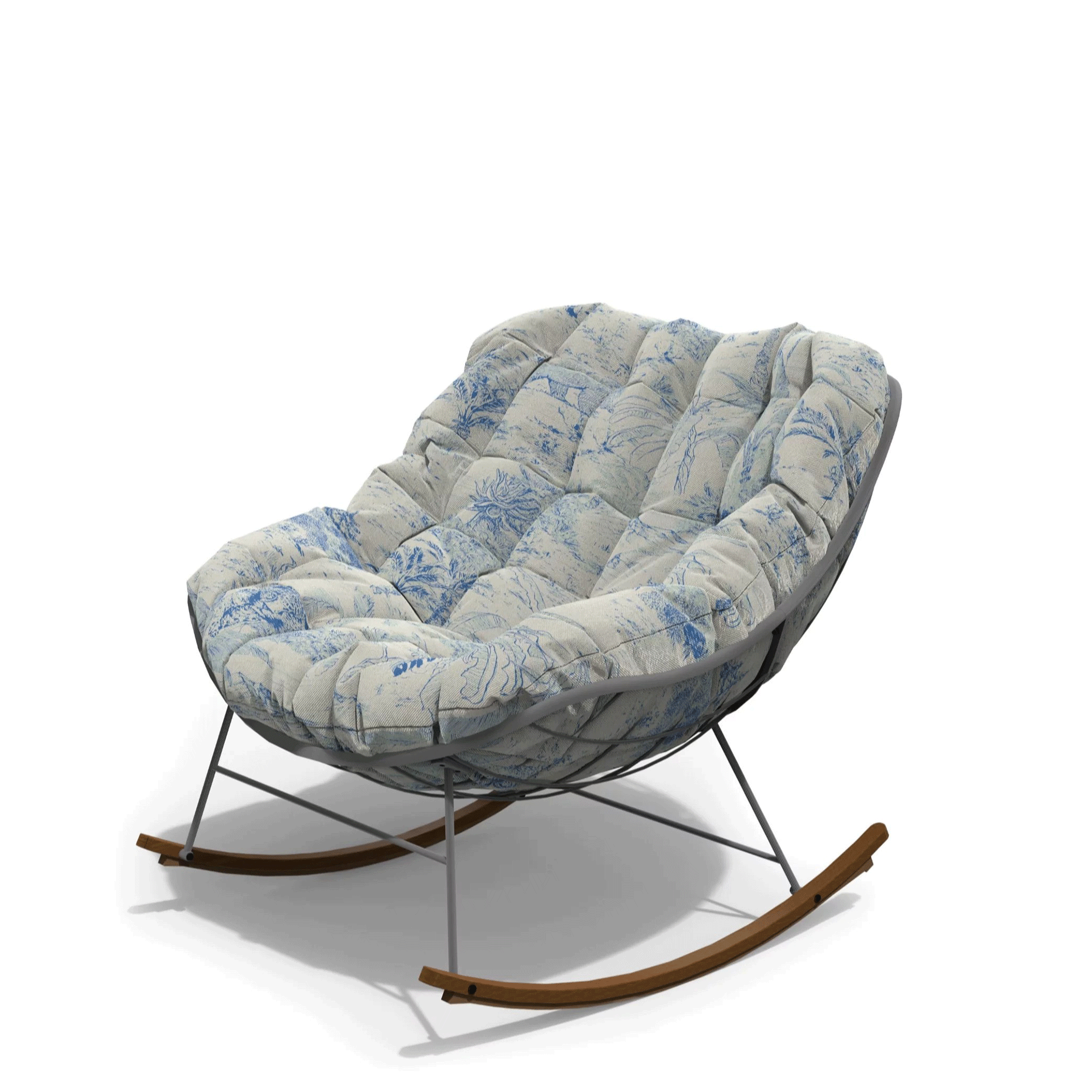 Blue and white rocking chair