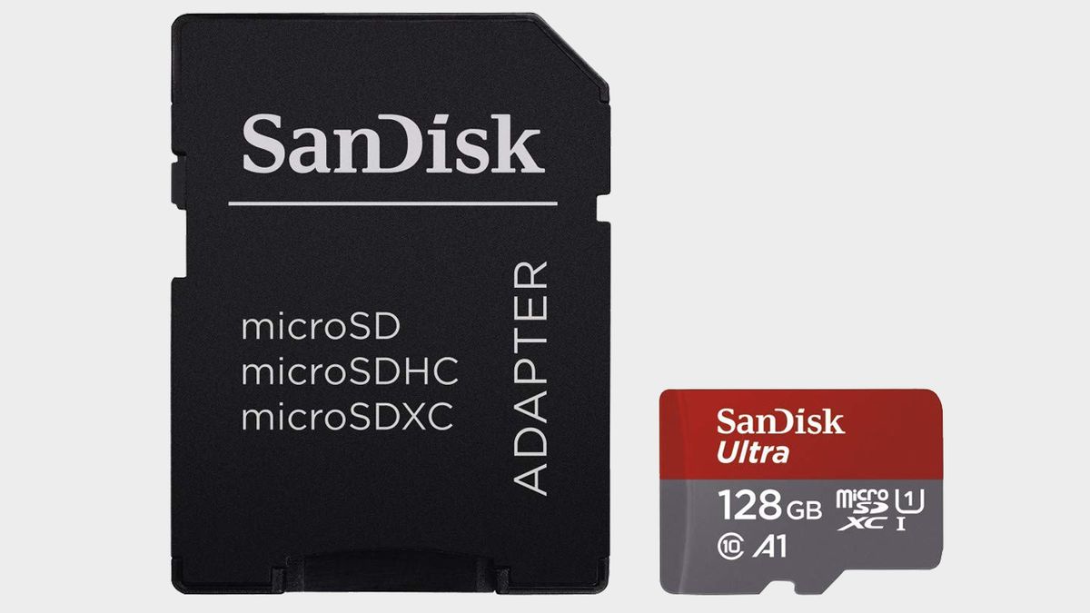 Official product image of the SanDisk Ultra 128GB SD card, with a plain background.