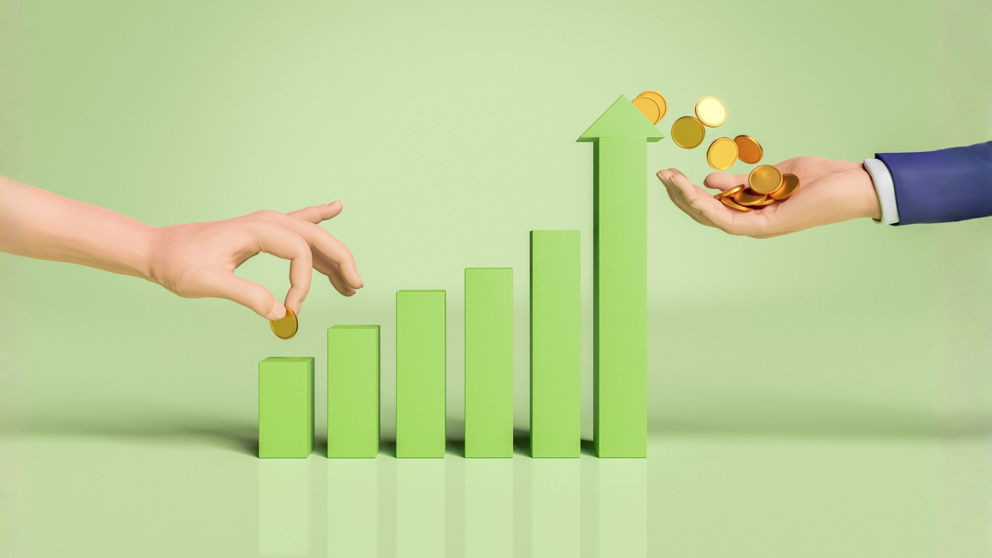 Two hands adding coins to a table