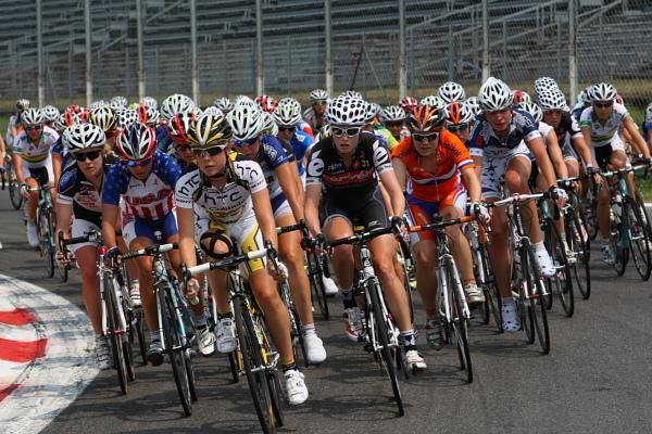 The bunch on the Monza motor racing track.