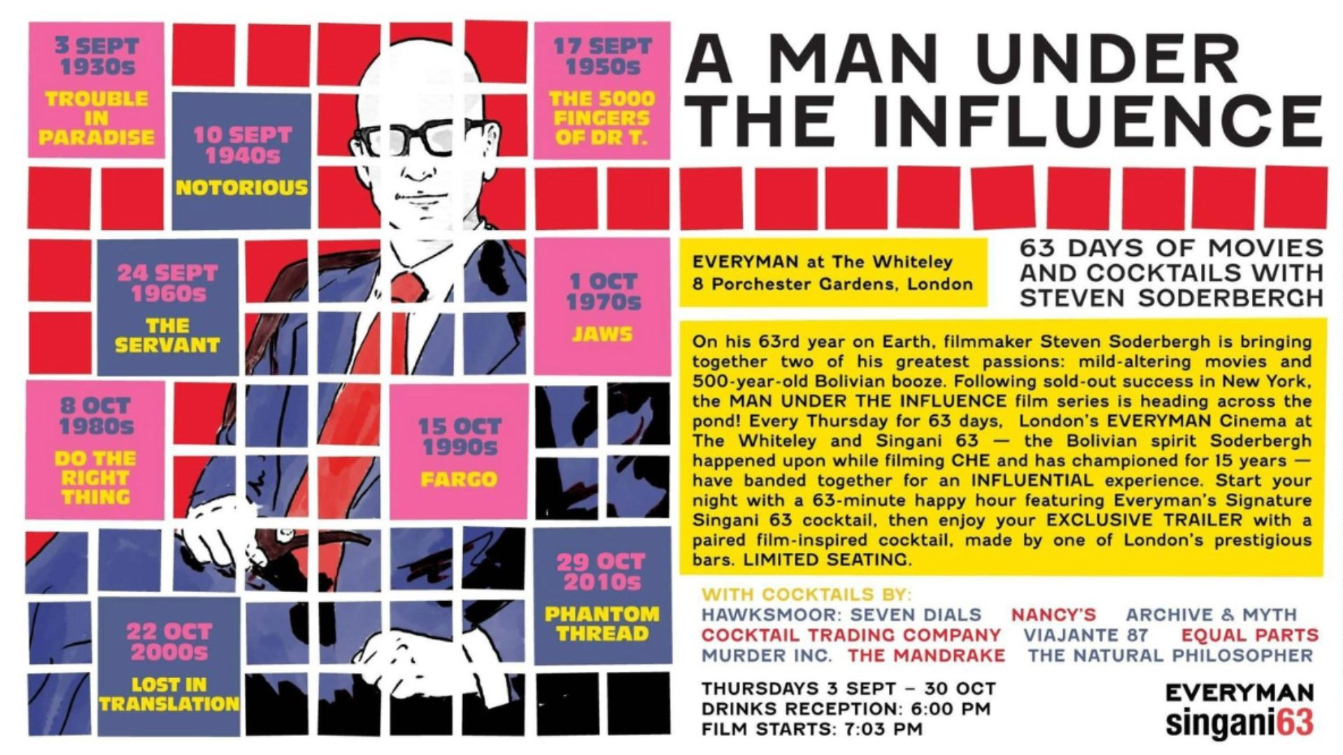 an poster for Steven Soderbergh's celebrations in London at the Everyman 