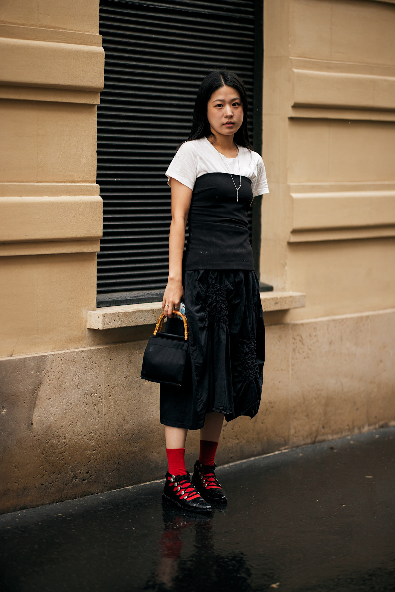 A woman wearing a tube top outfit