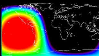 A graphic showing areas that were affected by the radio blackouts from the Type II solar radio burst.