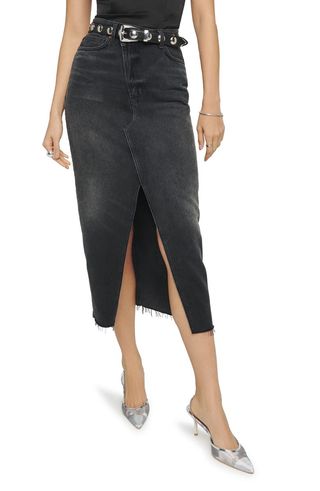 Nila Asymmetric Raw Hem Denim Skirt