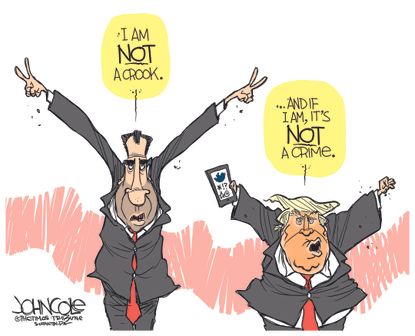 Political cartoon U.S. Richard Nixon Trump crook crime collusion Watergate 2016 election