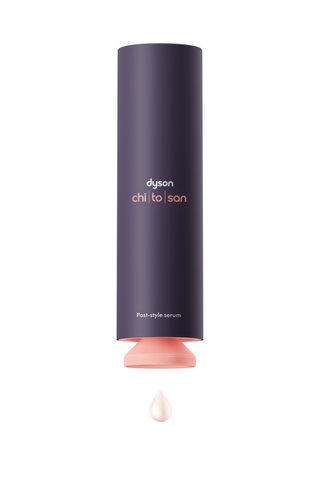 dyson chitosan post-styling serum with drop on white background 