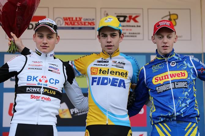 The U23 podium in Baal: Mathieu van der Poel, Wout Van Aert and Michael Vanthourenhout