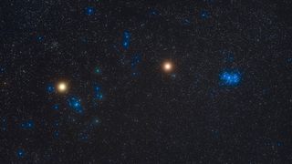 Hyades star cluster, Pleiades star cluster, Mars and Aldebaran