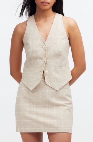 Glen Plaid Linen 
Cotton Cutaway Vest Top