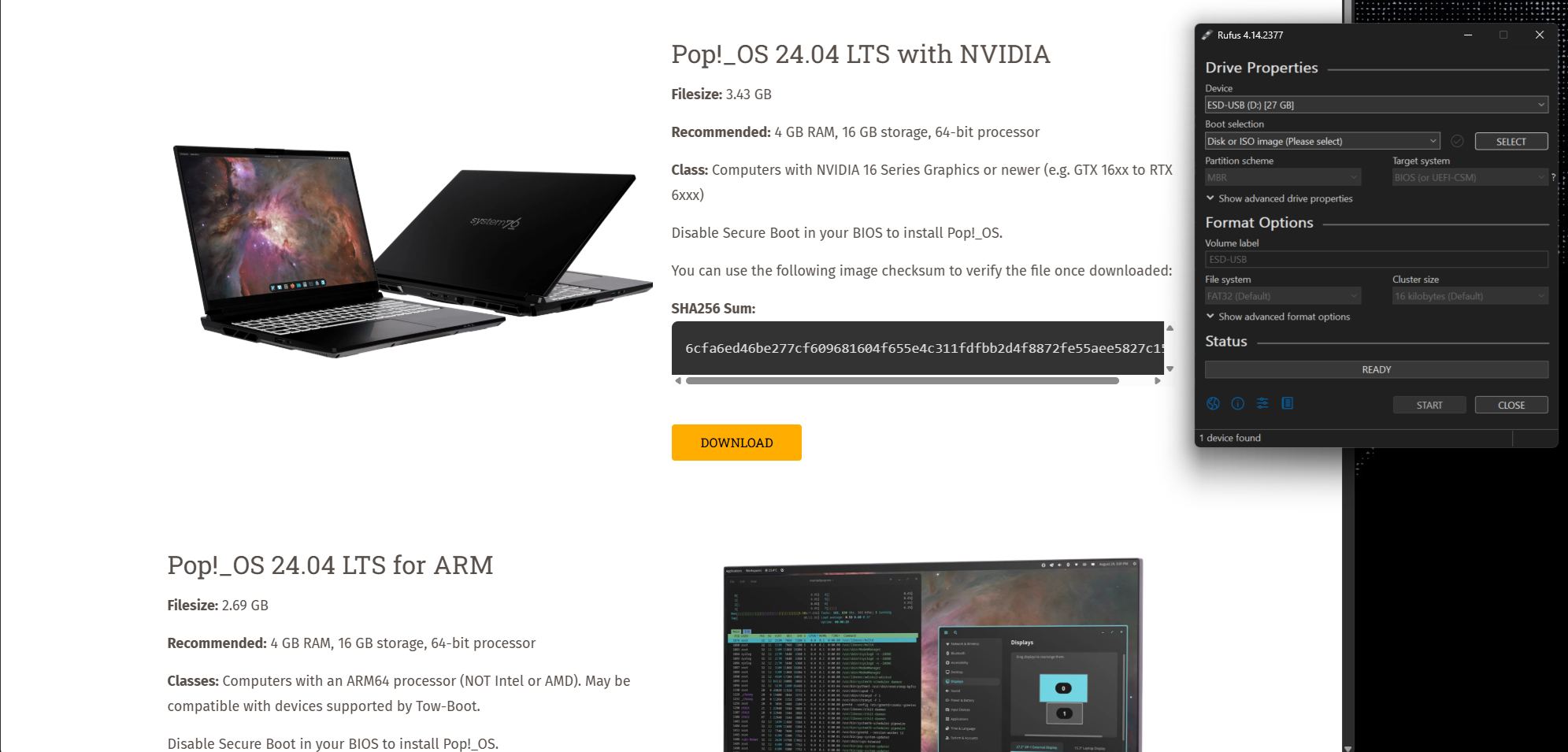 The Pop! OS desktop on an Nvidia-powered gaming PC.
