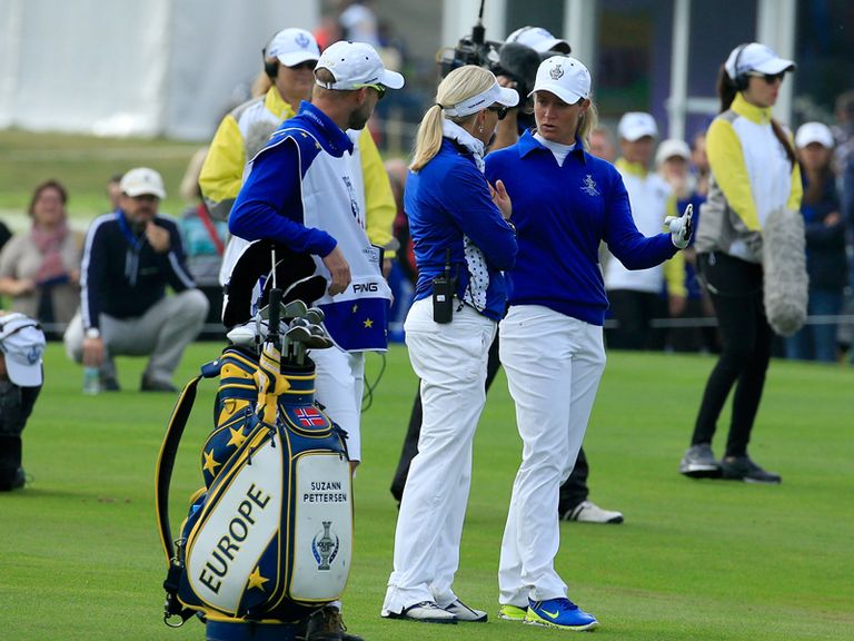 Suzann Pettersen tries to justify that "not given" putt to European captain Carin Koch