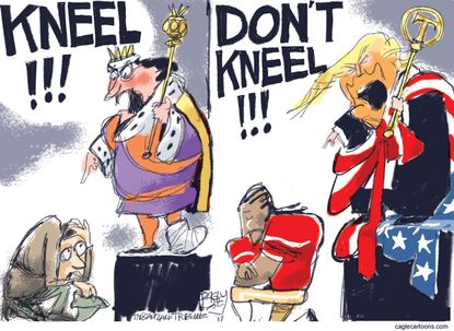 Political cartoon U.S. Trump NFL kneeling