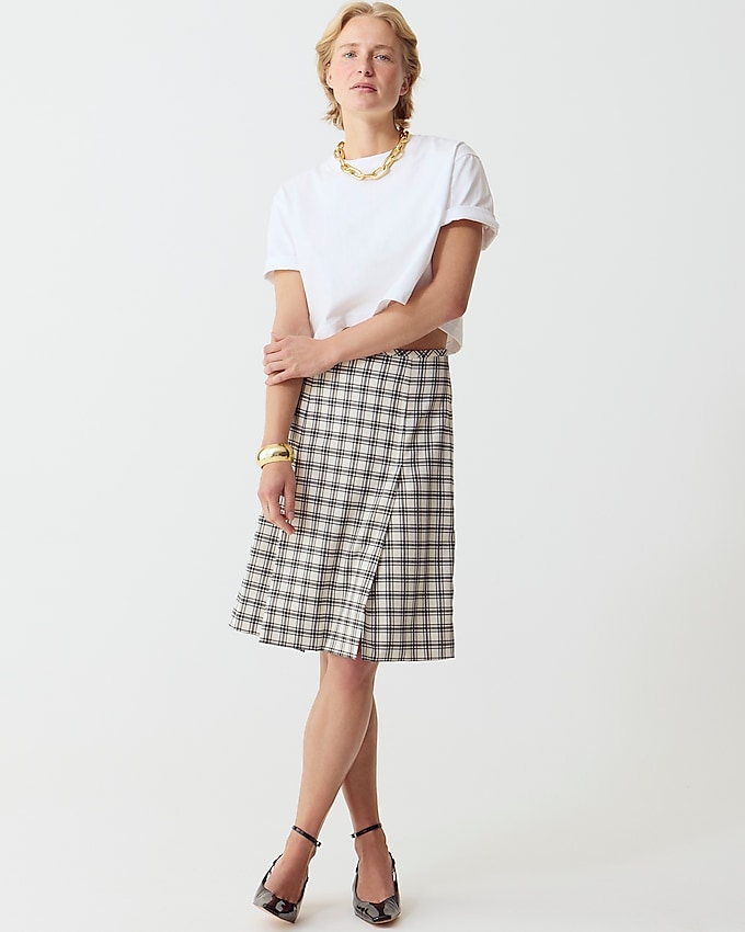 Pleated Skirt in Plaid Italian City Wool Blend