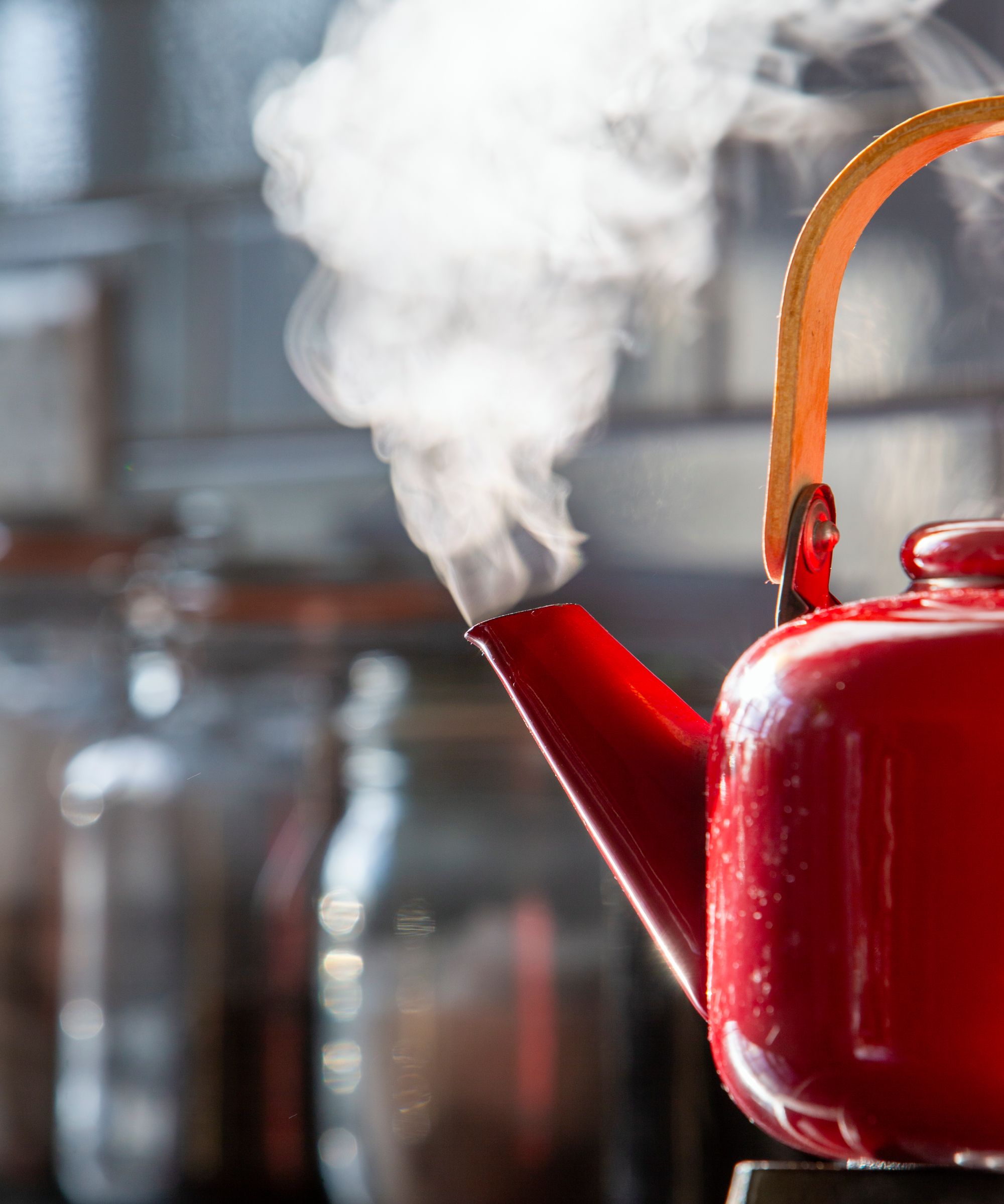 Boiling water in kettle to pour on weeds
