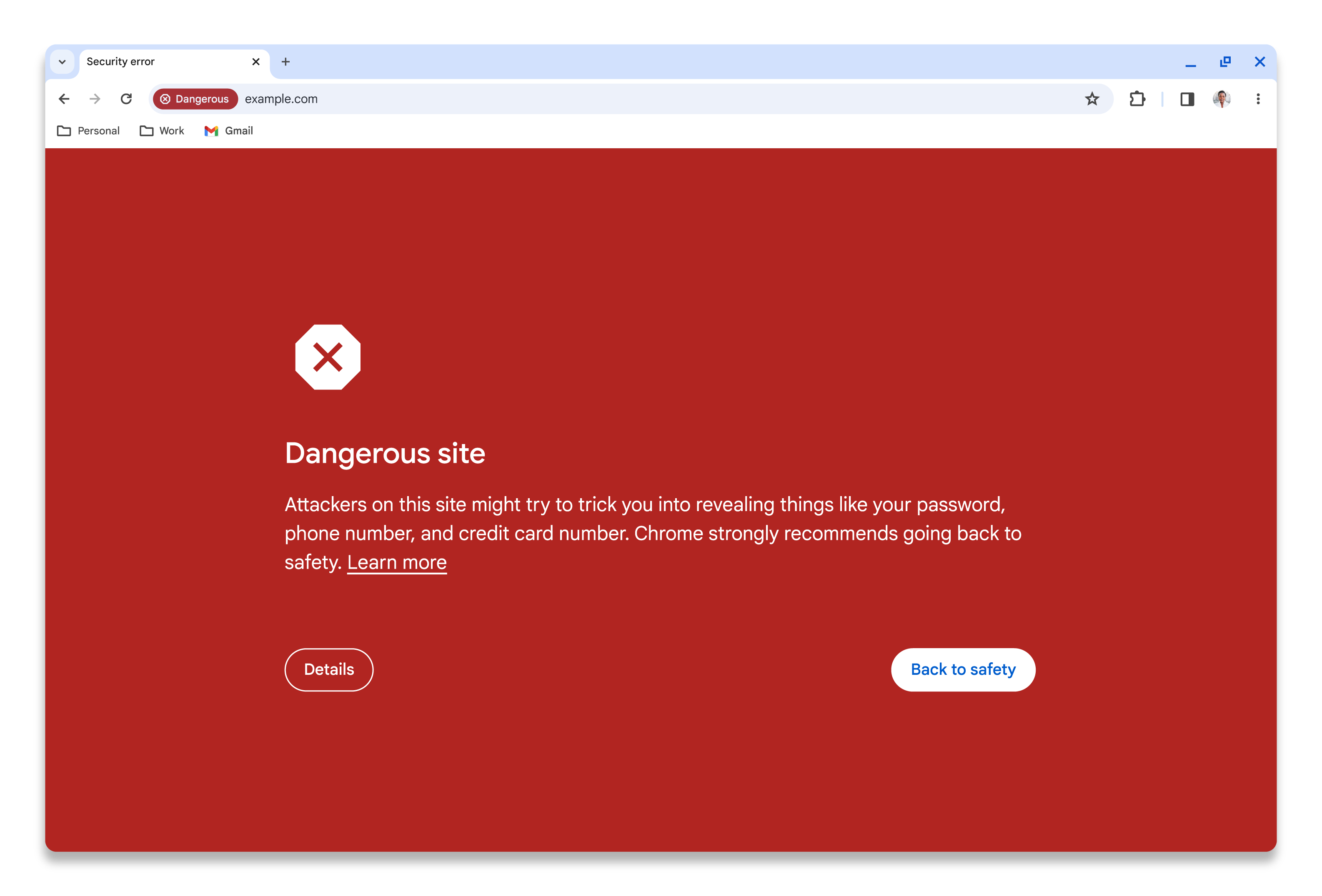 Screenshot von Google Chrome, der zeigt, wie eine fehlerhafte App gemeldet wird