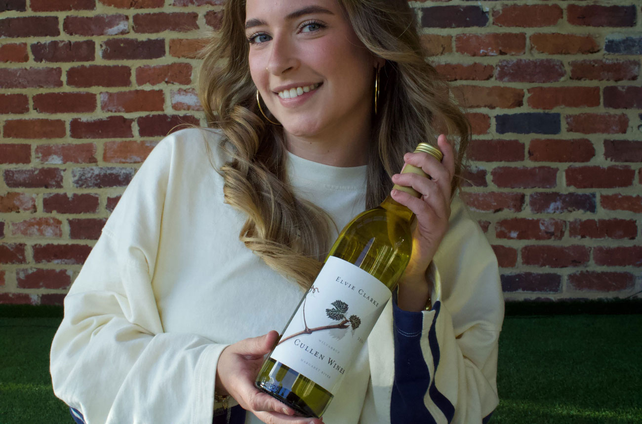 Taela-Leigh Walker with bottle of Cullen Wines, Elvie Clarke 2024