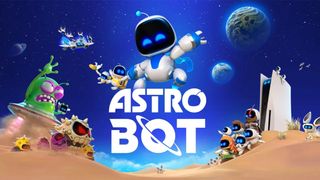 Astro Bot for PS5; a robot jumps over a logo