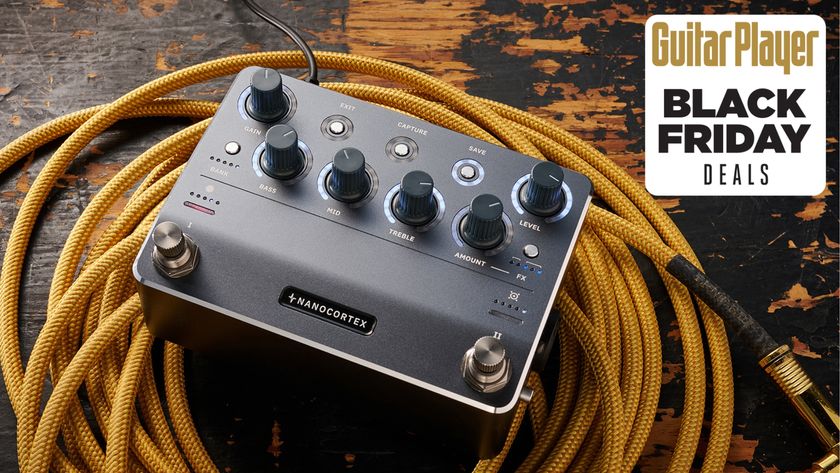 A Neural DSP Nano Cortex amp modeler on top of a guitar cable