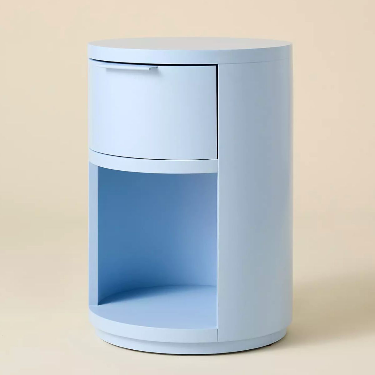 A baby blue nightstand