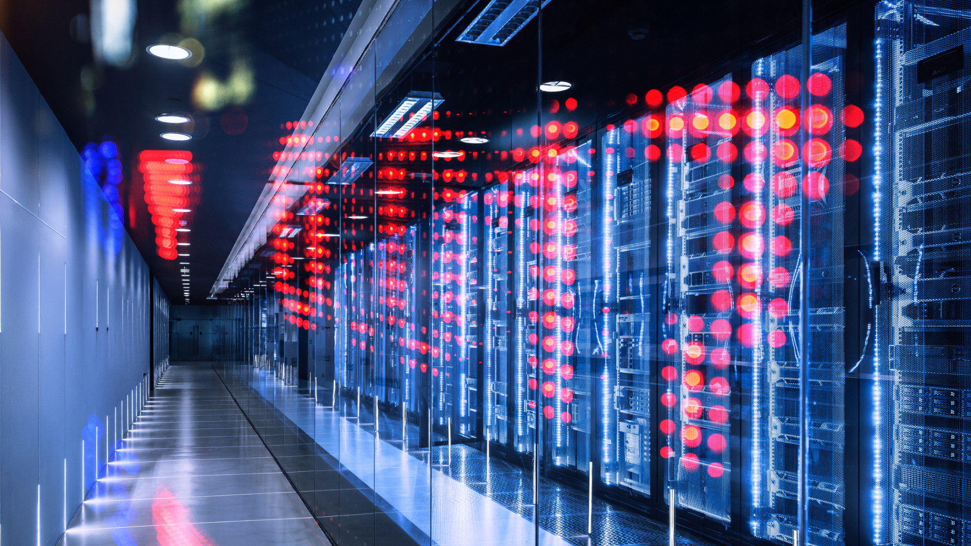 A server room with lights