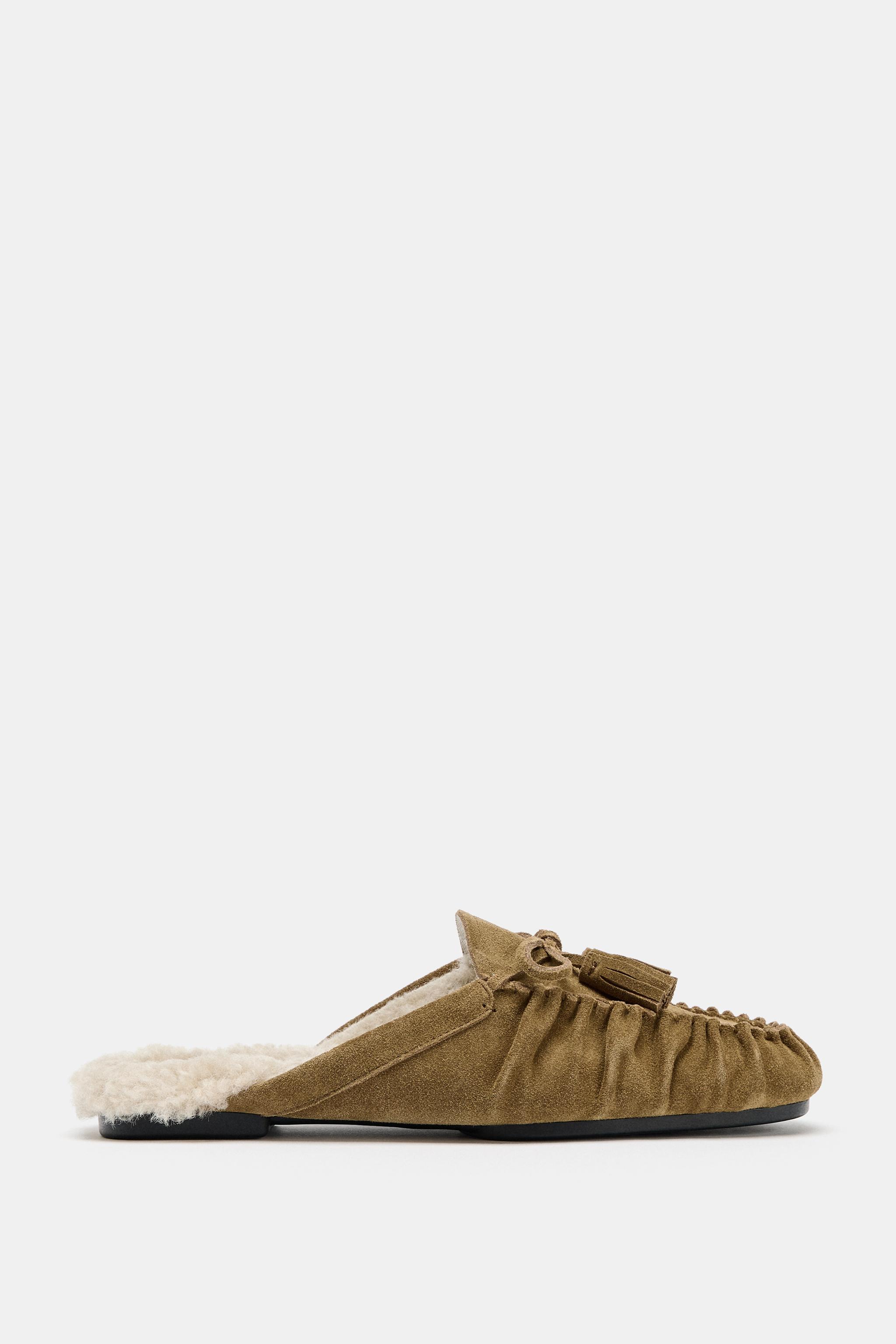 Split Suede Open Back Loafers