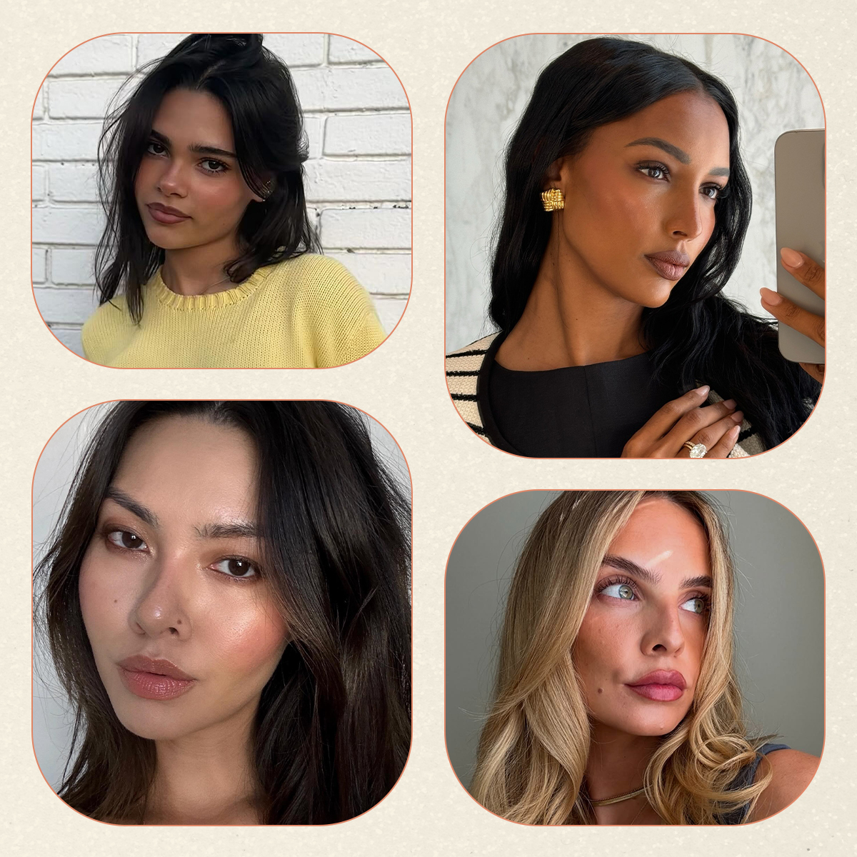 Collage of toasty makeup looks 