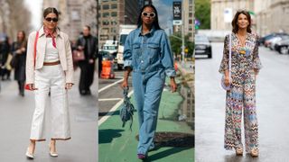 street style influencers showing spring outfit ideas jumpsuit