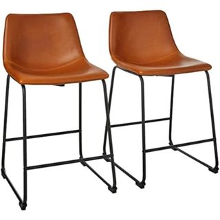 Walker Edison Urban Industrial Faux Leather Armless Counter Chairs in Tan