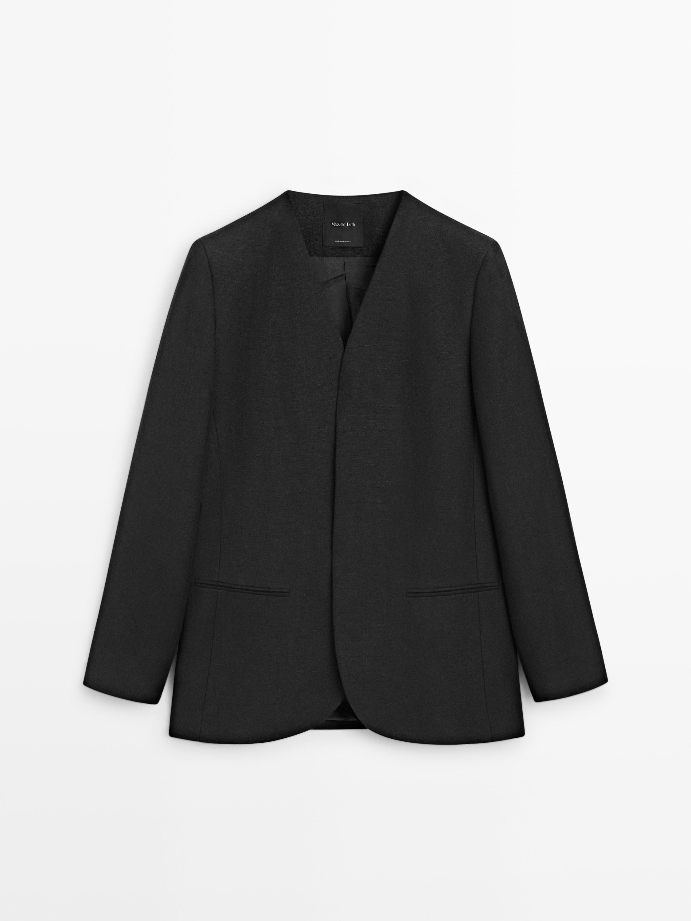 Collarless Wool-Twill Blazer