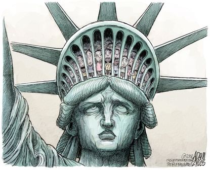Political cartoon U.S. Trump family separation Statue of Liberty