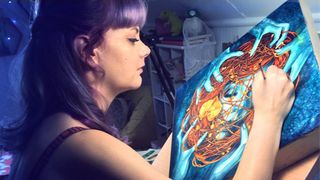 AI art; a woman paints at an easel