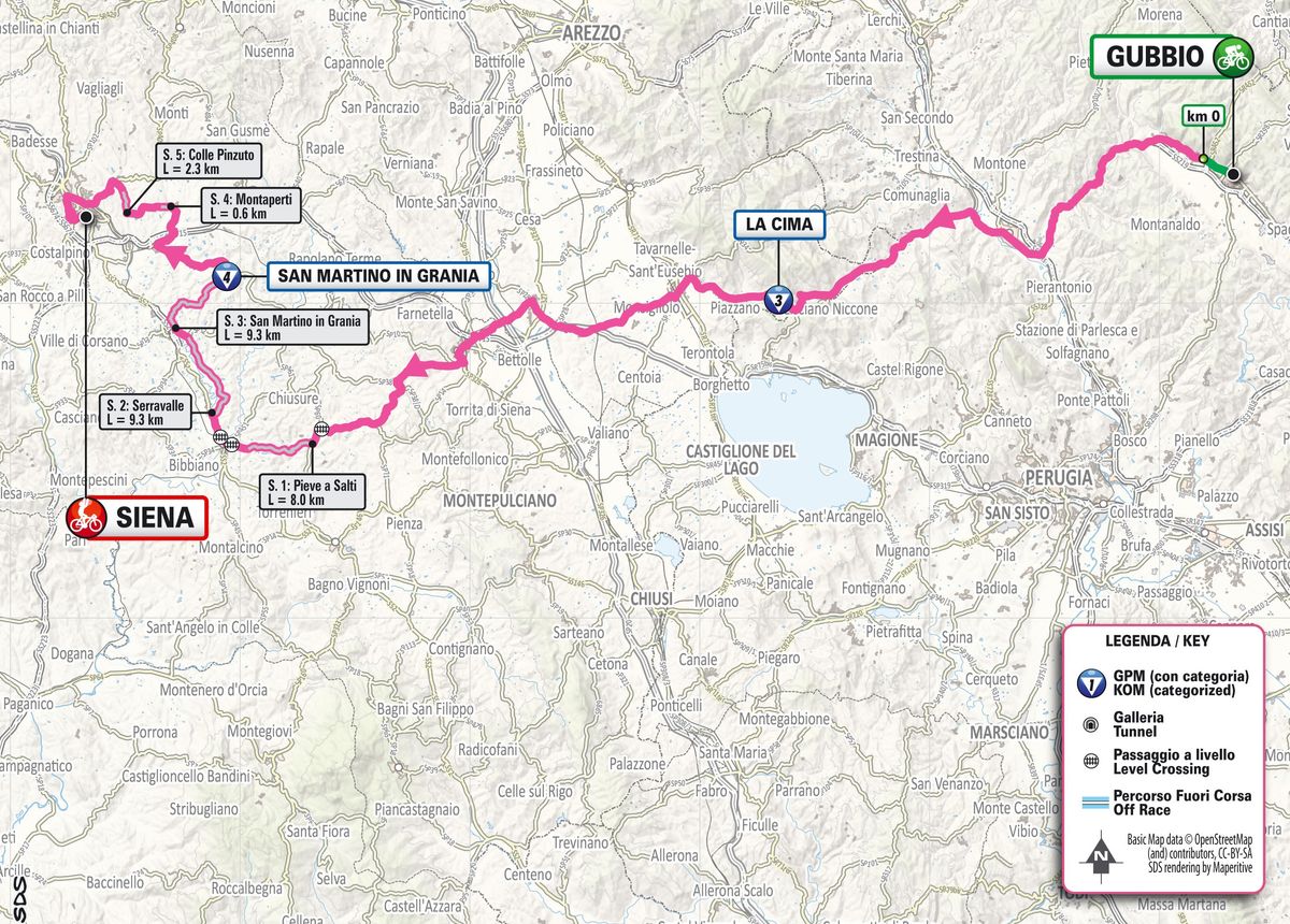 Stage 9 map for the 2025 Giro d'Italia