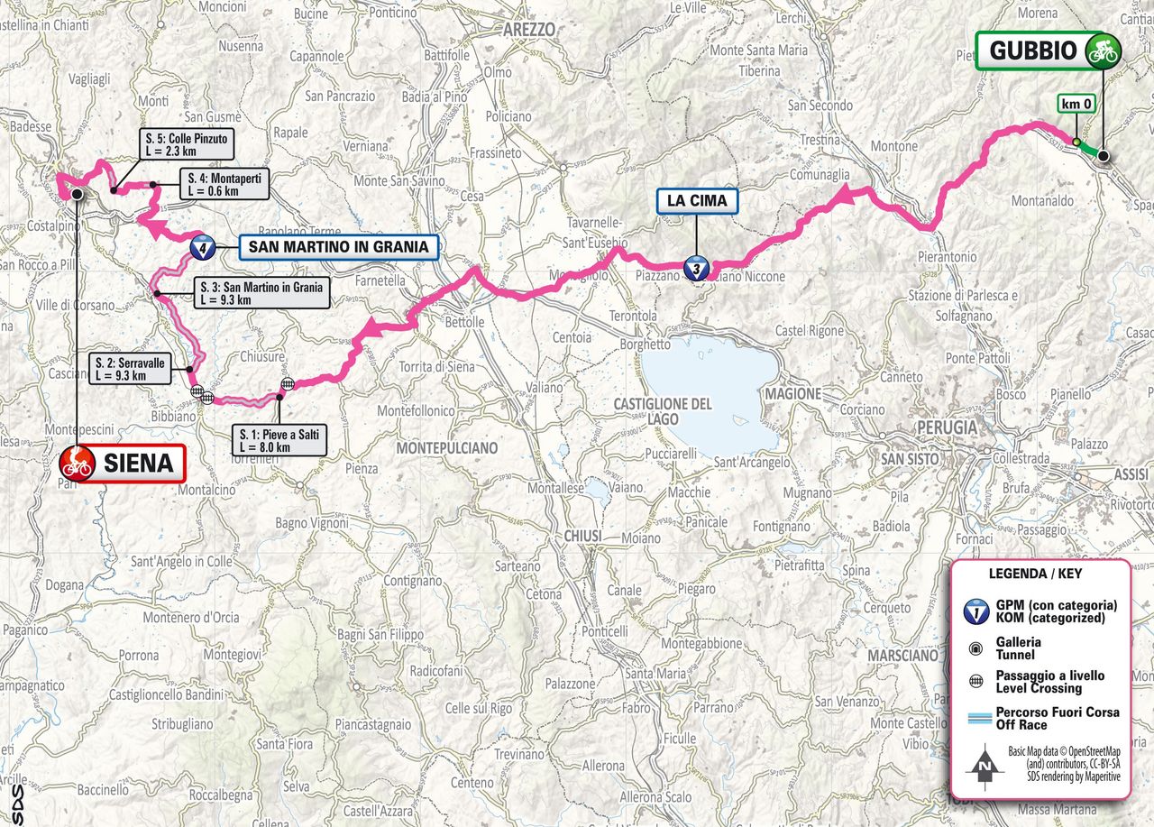 Stage 9 map for the 2025 Giro d'Italia