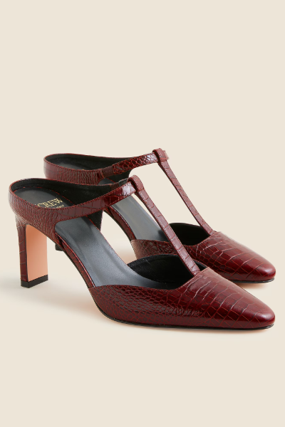 J.Crew, Made-In-Italy Jules T-Strap Pumps in Croc-Embossed Leather