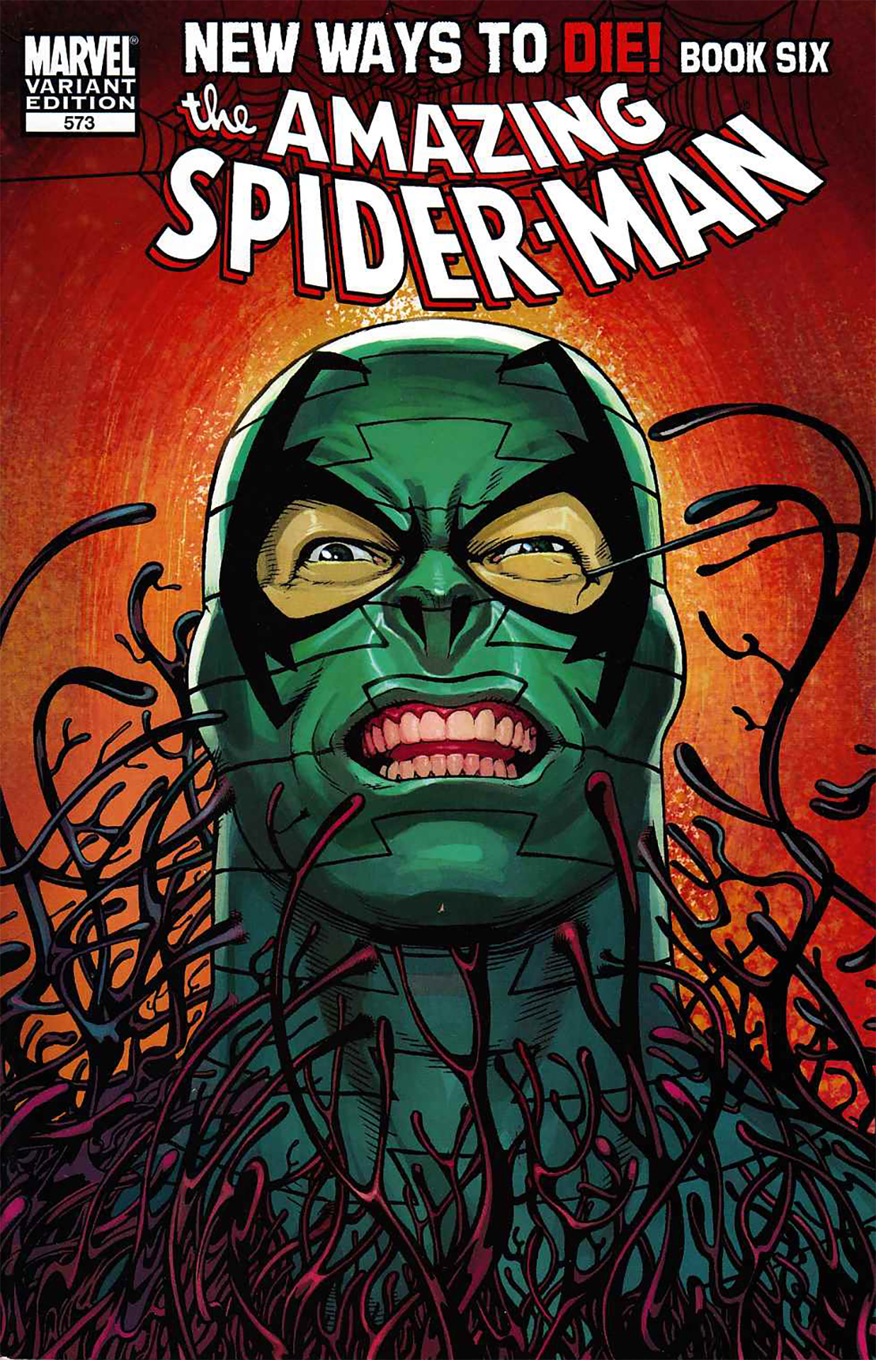 The Scorpion being enveloped by the Venom symbiote