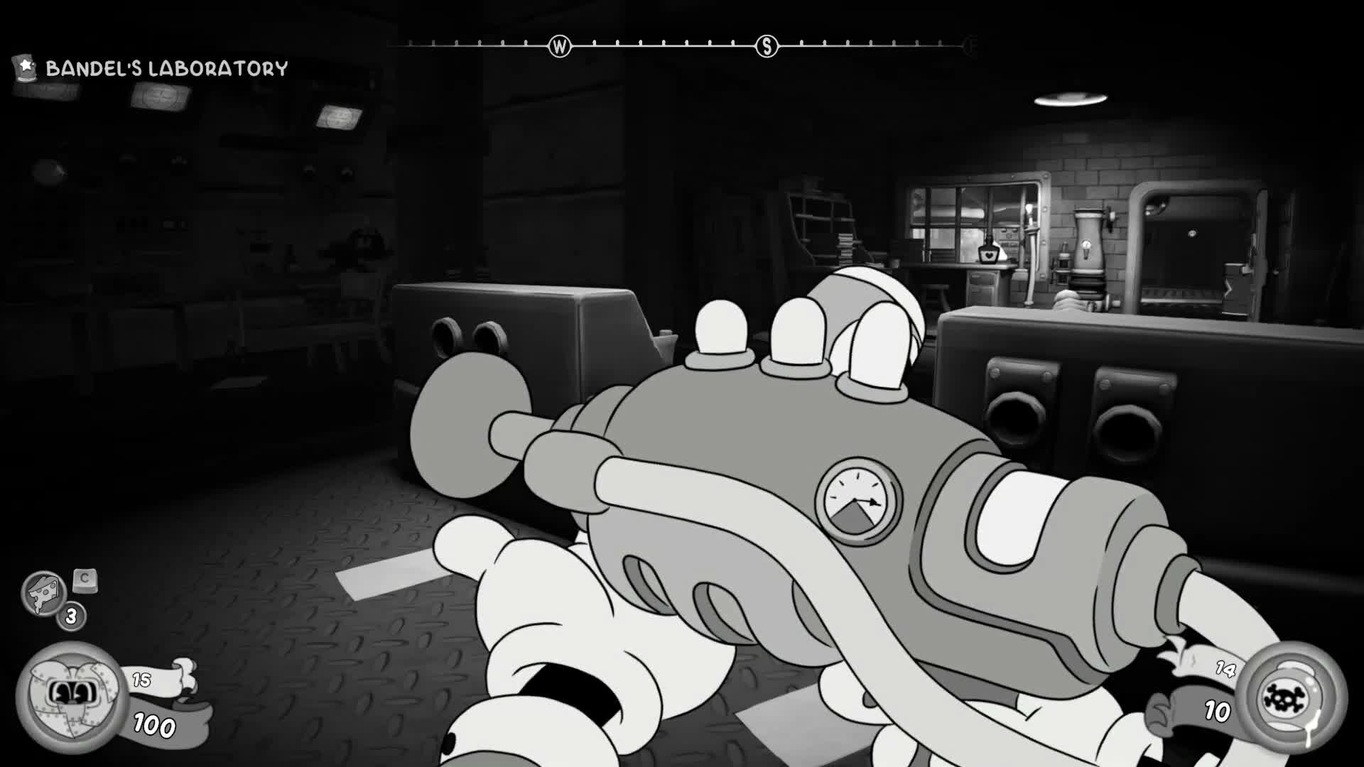 Mouse: P.I. For Hire gameplay screenshot of The Devarnisher weapon being held up.