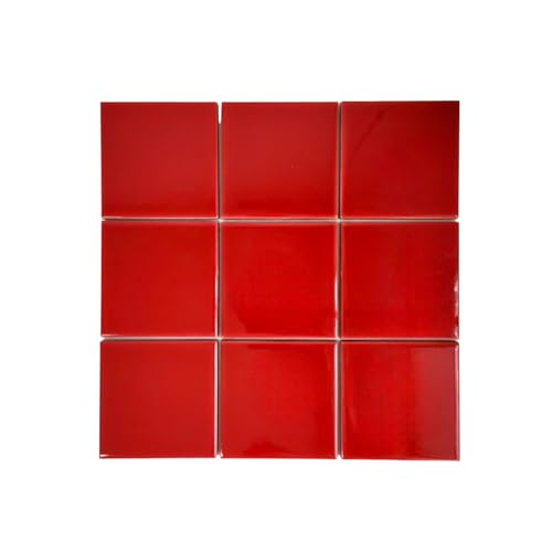 Dyari 4x4 Inch Solid Color Ceramic Wall Tiles &amp;ndash; High Gloss Finish Square Tiles for Kitchen Backsplash, Bathroom &amp;amp; Shower &amp;ndash; Vibrant Colors (imperial Red, 9 Tiles (1 Sq Ft))