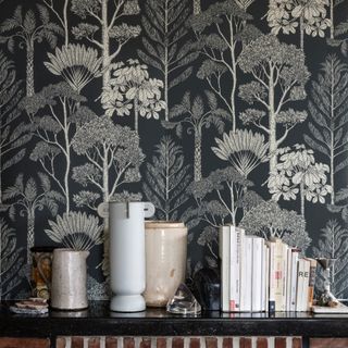 dark toned botanicla print wallpaper by cloudberry living