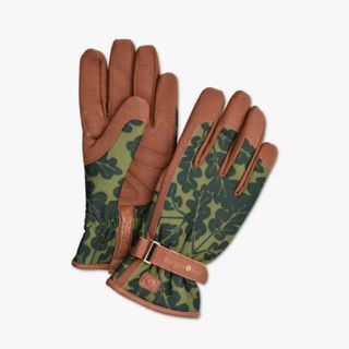 Burgon & Ball Love The Glove Leather Trim Oak Leaf Print Gardening Gloves, Moss