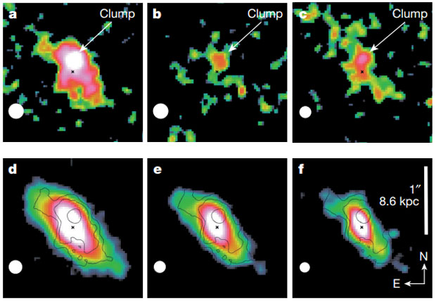 A young star-forming clump of gas in deep space has been detected by scientists using observations from the Hubble Space Telescope. The clump, identified here, could shed light on galaxy formation in the early universe.