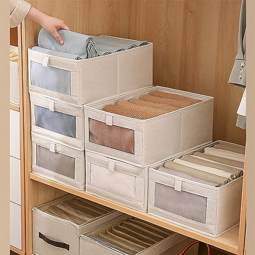 Linen Closet Organizers and Storage, 4 Pack Closet Storage Bins Linen Closet Baskets for Closet Organization Foldable Closet Organizer Bins With Clear Window for Organizing Clothing, Jeans, Shelves