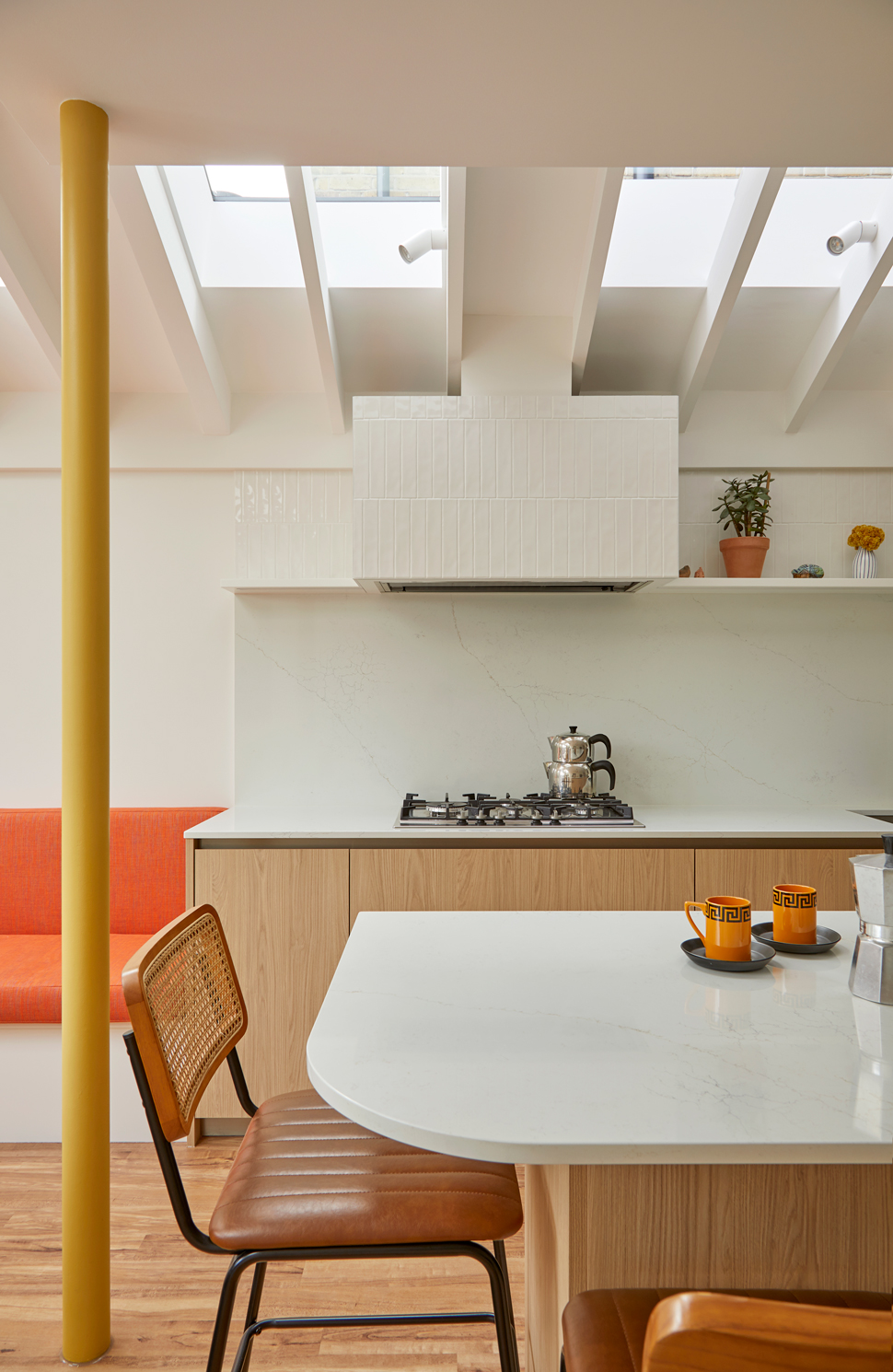 interior of West London extension Ealing return, a colourful modern kitchen addition
