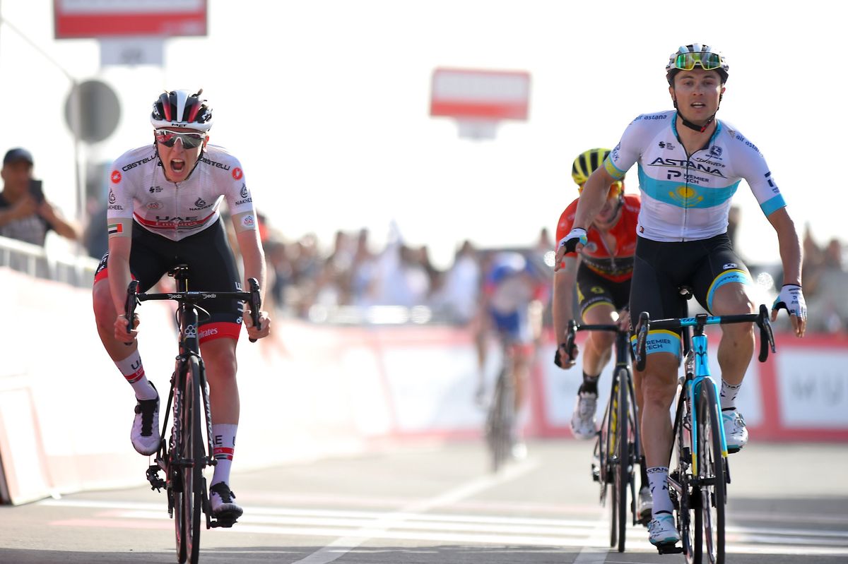 UAE Tour 2020 2nd Edition 5th stage Al Ain Jebel Hafeet 162 km 27022020 Tadej Pogacar SLO UAE Team Emirates Alexey Lutsenko KAZ Astana Pro Team Adam Yates GBR Mitchelton Scott photo Dario BelingheriBettiniPhoto2020