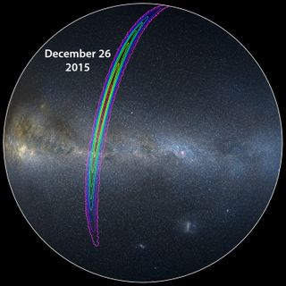 This map of the sky shows the region where the gravitational wave signal detected by LIGO in December, 2015, came from. The detectors are currently only able to narrow down the location of the signal source to an area spanning 1,400 square degrees of sky.