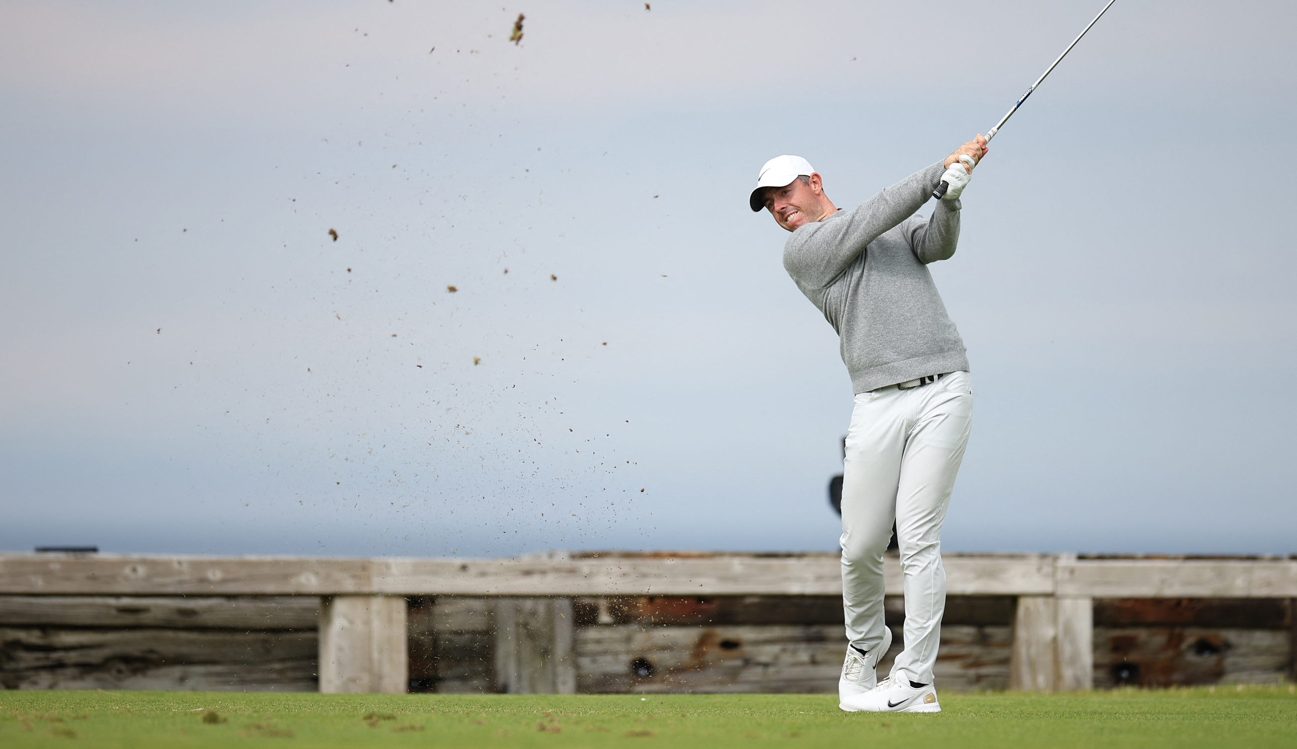 Rory McIlroy hits an iron shot