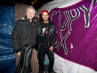 Tom Morello with Billy Bragg at the Occupy London camp at St. Pauls cathedral, November 2011